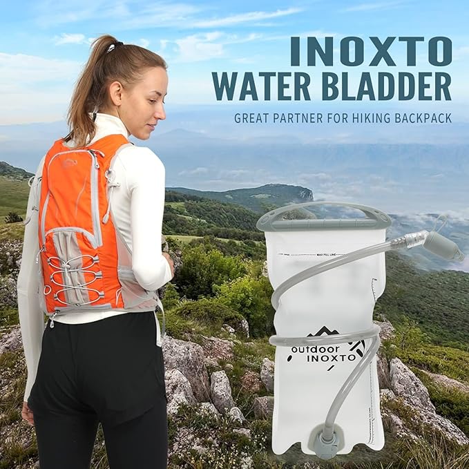 INOXTO 1.5L/2L/3L Hydration Bladder, Water Bladder with Water Reservoir Hose Insulator & High Flow Bite Valve for Hiking Backpack, Leak Proof 1.5/2L/3L Water Reservoir for Camping Cycling Running