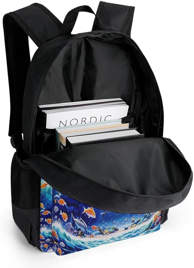 Rucksacks Lightweight Multipurpose Anti-Theft Dolphin Underwater World Rainbow Shoulder Bag Big Capacity Traveling Camping Backpack With Side Pockets