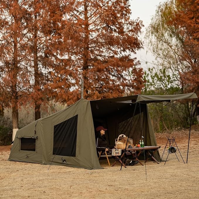 TOMOUNT Inflatable Canvas Tent with Pump,Easy Setup Blow Up Tent for Camping