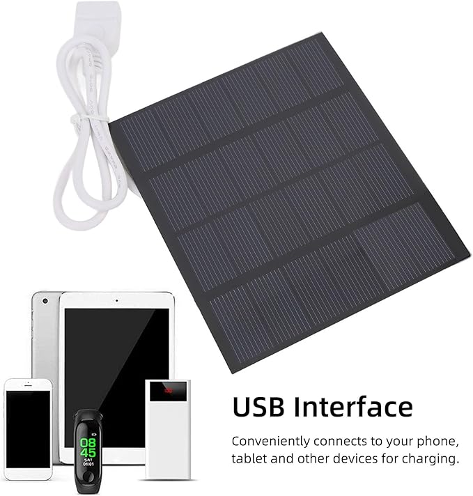 1.5W 6V Portable Solar Panel, Solar Powered Battery Charger with Built in USB Port, Multifunctional Portable Solar Charger for Camping Outdoor Backpacking