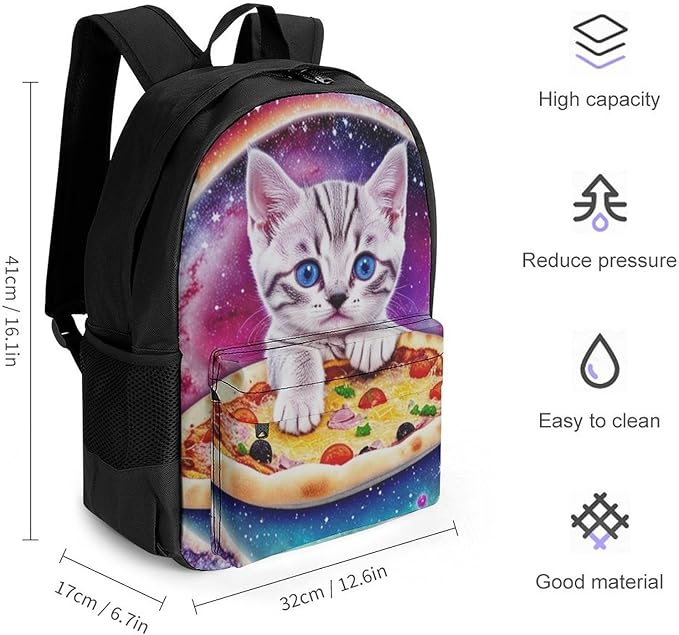 Supdreamc Men Women Polyester Galaxy Taco Cat Pizza Casual Daypack Large Capacity Carry On Bag With Adjustable Shoulder Straps for Camping Work Running