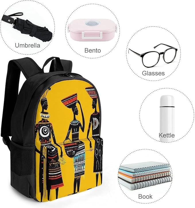 Lightweight Rucksacks for Climbing Outdoors Walking Cycling, Large Capacity Anti-Theft Multipurpose Carry On Bag, Traditional African Women Art Camping Outdoor Backpack