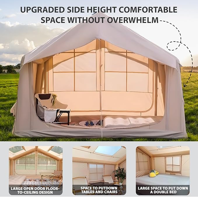 Inflatable Tents for Camping, Large Inflatable Camping Tent with Hand Pump, Easy Setup Tents for 2/4/6/8/10/12 People, Portable Glamping Tent