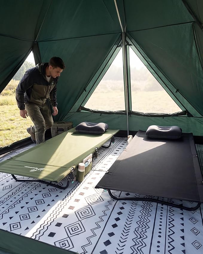 Sportneer Camping Cot: 31.5’’ Extra Wide Compact Sleeping Cots with Side Pocket - Lightweight Folding Cot for Camping Traveling Tent Day, Carry Bag Included, Easy Setup - Size 74.8''x31.5''