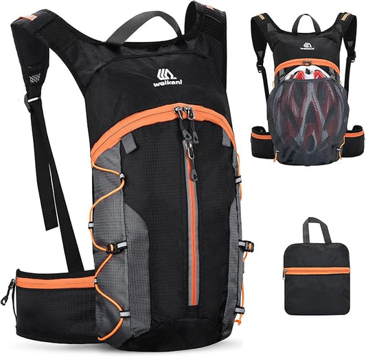 Foldable Cycling Backpack for Men Women, Small Packable Waterproof Hiking Daypack with Waist Belt, 6L Lightweight Mountain Bicycle Backpack fit Helmet for MTB Biking Skiing Climbing, Orange