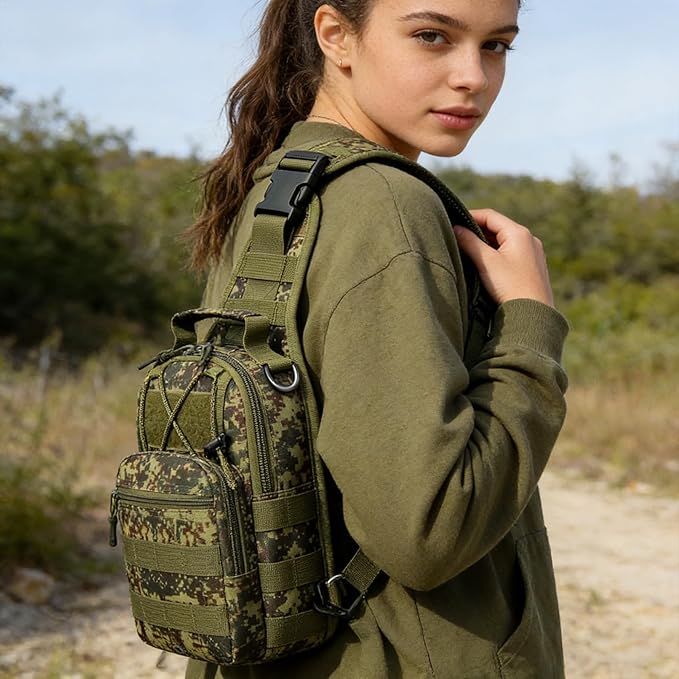 Viriber Tactical Backpack, Waterproof Military Cross-body Molle Sling Shoulder Backpack Chest Bag for Outdoor Every Day Carry Khaki Green ACU