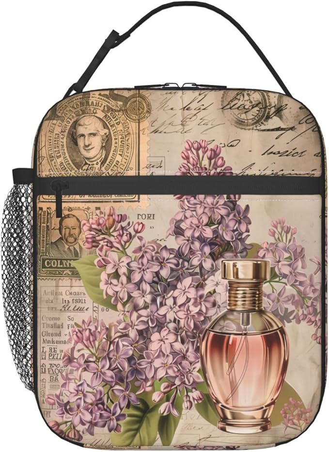 Reusable Lavender Lunch Box for Kids Girls Boys Women Adult, Insulated Vintage Floral Lilac Lunch Bag,Polyester Cooler Flower Handbags Case for School Picnic Work Travel Beach or Hiking