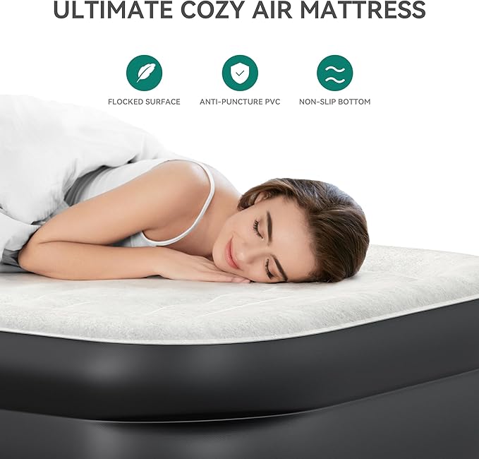 YITAHOME Twin XL Size Air Mattress with Built-in Pump, 18in Inflatable Bed with Headboard, Blow Up Mattress with Carry Bag and Repair Tools for Guest, Travel, and Camping, Black