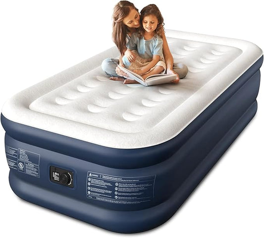 Twin XL Air Mattress with Built-in Pump, 18" Raised Comfort, 80“ Length, 48Hr Leak-Proof Test, Upgraded Honeycomb Pillar Design, Supports 500 lbs, 2-Min Inflation for Home, Guests & Camping