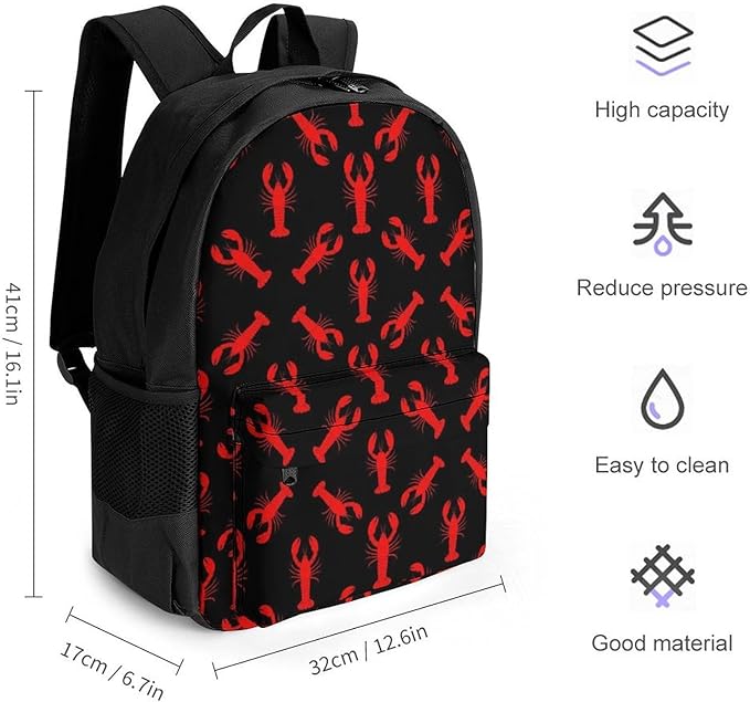 Lightweight Daypack for Camping Business Walking Cycling, Large Capacity Anti-Theft Multipurpose Bookbag, Red Lobster Black Gym Outdoor Hiking Backpack