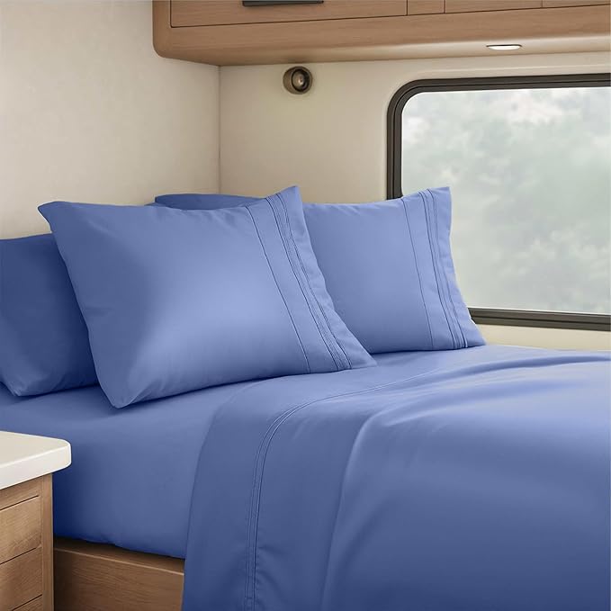 Hearth & Harbor Short Queen Sheets for RV, Royal Blue RV Queen Sheets, Silky Soft 1800 Microfiber Bed Sheet for Camper, 4 Piece RV Bedding with Pillowcases