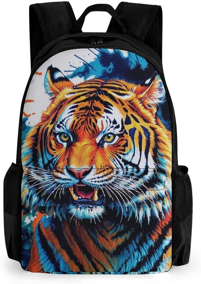 Supdreamc Lightweight Daypack Backpack for Sports Travel Running, Large Capacity Multipurpose Anti-Theft Bookbag, Blue Fierce Wild Tiger Animal King Art Laptop Backpack Daypack