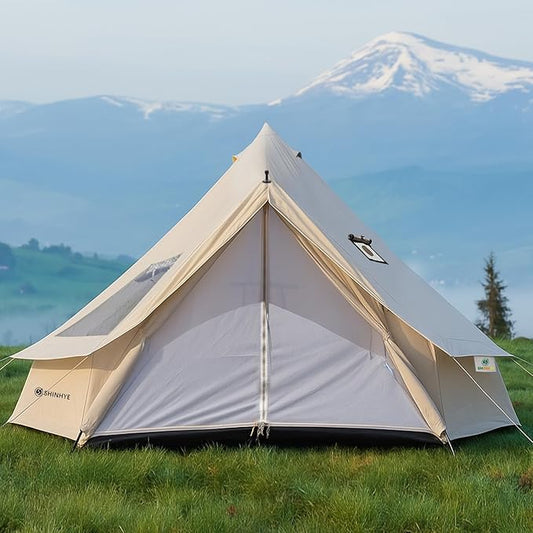 Bell Yurt Tent, Waterproof Luxury 4 Season Hot Tent with Stove Jack/Air Conditioner Vents/2 Skylight for Family Outdoor Camping Oxford Glamping Tents for All Year Living