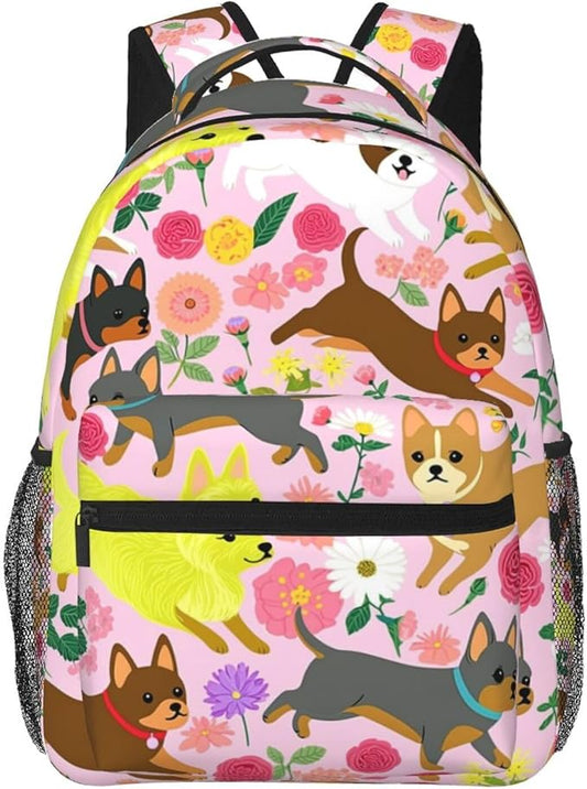 Daypack Bookbag Multipurpose Anti-Theft Big Capacity Carry On Bag, Chihuahua Dog Cute Pink Travel Hiking Camping Rucksack With Padded Straps