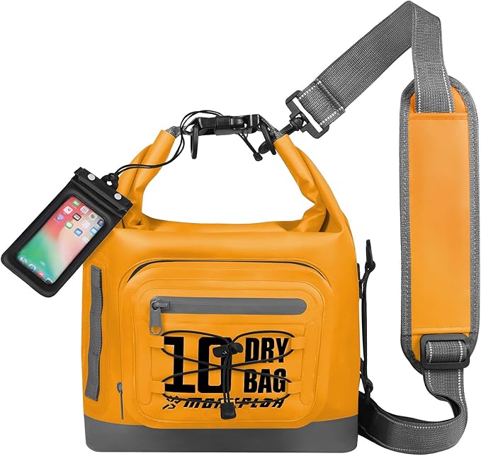 Dry Bag Waterproof,5L/10L/20L/30L Roll Top Dry Bag Backpack with WaterProof Phone Case for Swim,Kayak(Orange 10L)