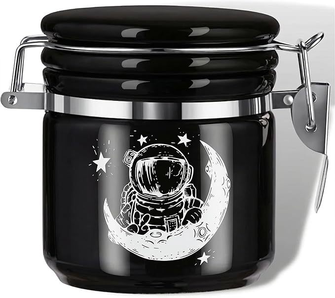 Smell Proof Jar Half Oz (250ml), Separate Space for Humidity Pack To Keep Herbs, Spices Fresh For Months - Ceramic Smell Proof Containers, Stash Jar with Clamp Lid -Double Sealed Airtight Jar -Black