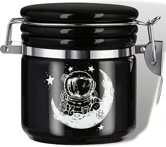 Smell Proof Jar Half Oz (250ml), Separate Space for Humidity Pack To Keep Herbs, Spices Fresh For Months - Ceramic Smell Proof Containers, Stash Jar with Clamp Lid -Double Sealed Airtight Jar -Black