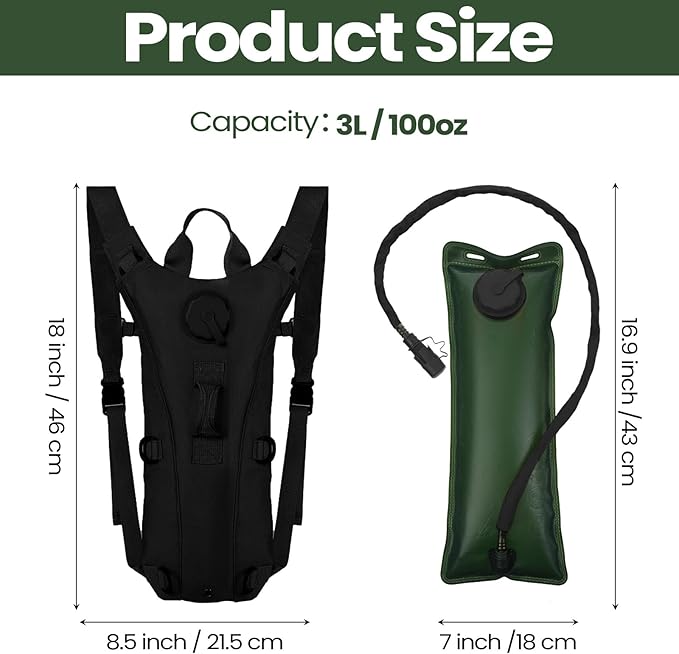 Liliful 4 Pcs Hydration Pack Backpack with 3 Liter Water Bladder Tactical Hiking Water Backpack with Hydration Bladder Military Daypack for Hiking Cycling Climbing