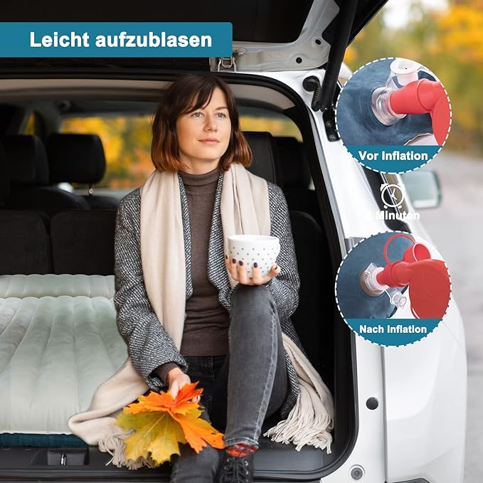 Double-Sided-Thick Flocked SUV Air Mattress Built-in Pillow with Pump Car Mattress | Leakproof Comfortable Durable Car Air Mattress| for Auto Camping, Road Trip