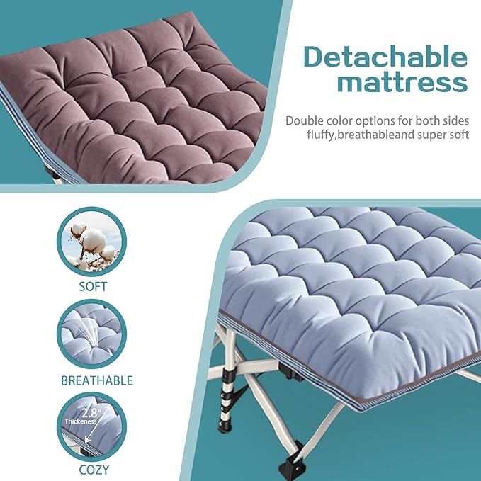 Extra Large Cmaping Cot 79" L x 32" W x 18" H Camping Cot with Comfortable Mattress XXL Sleeping cots for Adults Camping Cots Include Carry Bag for Adults Indoor Outdoor Office Nap