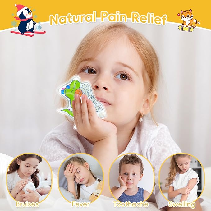 Kids Ice Packs for Boo Boos, 3 Packs Toddler Gel Ice Packs for Injuries Reusable, Hot Cold Compress for Children's Fever Pain Relief, Wisdom Teeth, First Aid, Bumps & Bruises