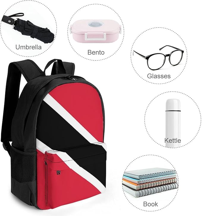 Daypack Bookbag Anti-Theft Multipurpose Large Capacity Bookbag, Trinidad And Tobago Flag Travel Hiking Camping Rucksack With Adjustable Shoulder Straps