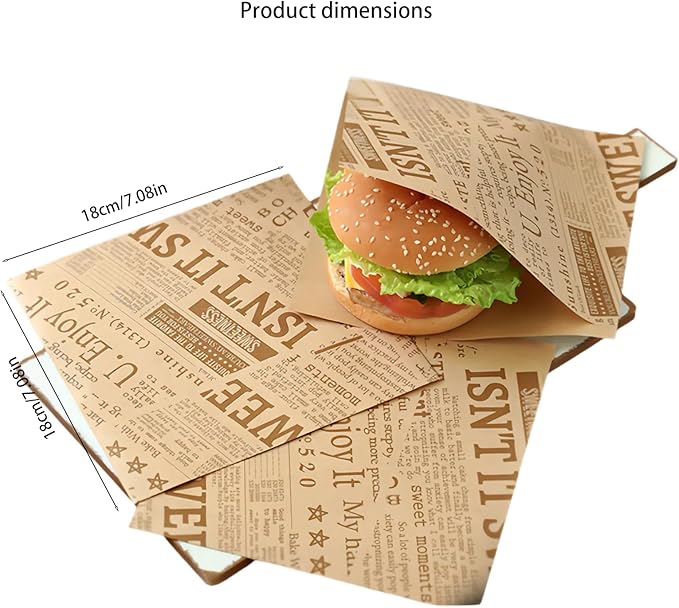 100 PCS 7x7 Inch Grease Proof Paper Bags, Double Open End Sandwich Bags for Pretzels, Burgers, Cookies | Bulk Snack Bags for Concession Stands, Birthday Parties, Wedding Favors (Newspaper pattern)