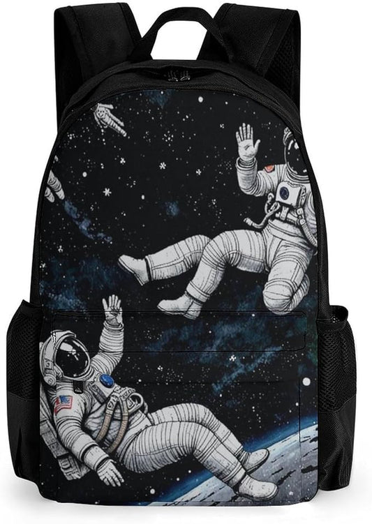 Men Women Polyester Astronaut Space Art Daypack Backpack Large Capacity Carry On Bag With Smooth Zippers for Hiking Picnic Walking Cycling