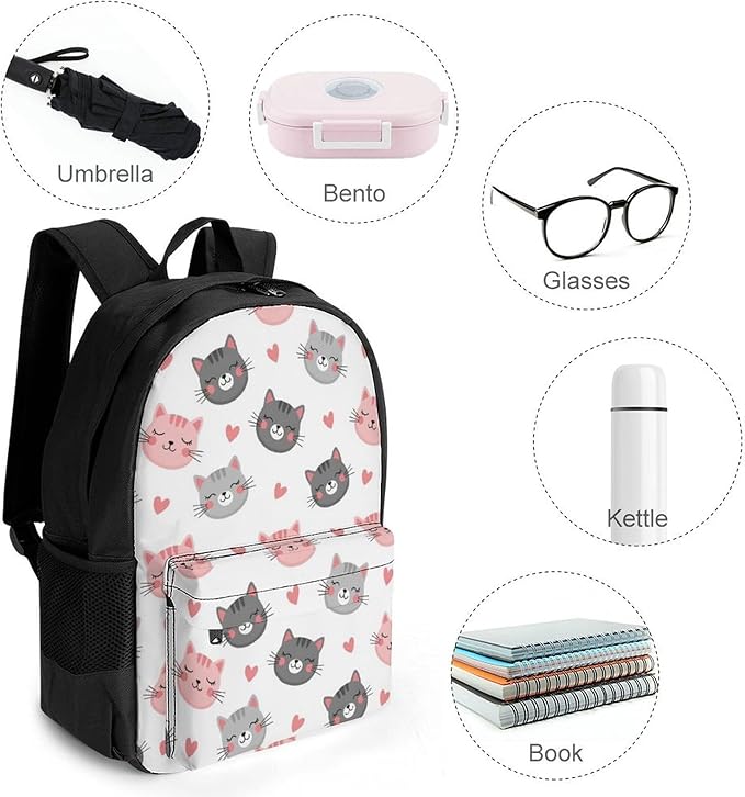 Sturdy College Bookbag Love Cats Travel Hiking and Camping with Large Capacity Backpack for Men Women