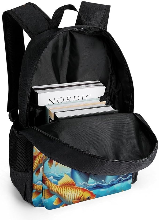 Rucksack Multipurpose Anti-Theft Big Capacity Shoulder Bag, Trippy Tiger Goldfish Travel Hiking Camping Rucksack With Side Pockets