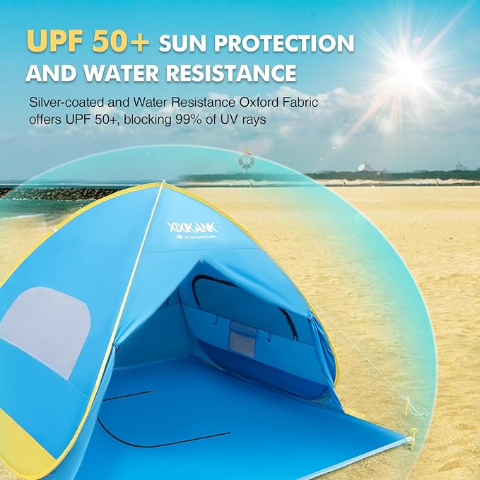 2 Second Easy Setup Pop Up Beach Tent for 2-3 Person,UPF 50+ UV Protection Beach Shade,Wind Resistant Sun Protection Family Sun Shelter,Portable Lightweight Cabana Canopy with Handy Carry Bag