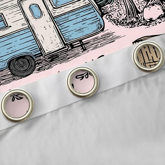 Feelyou Pink Camping Camper Rv Curtains for Bedroom Living Room Rustic Farmhouse Camper Blackout Darkening Drapes Happy Camping Window Treatments, 2 Panels 42 x 63 Inch Room Decor