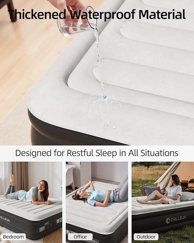CHILLSUN 2026 Upgraded Air Mattress Full with Built in Pump, 18" Raised Comfort Blow up Mattress Inflatable Mattress Colchon Inflable, Flocked Top Air Bed with Storage Bag for Home Camping & Guests