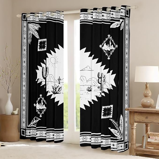Manfei Rustic Farmhouse Blackout Curtains Aztec Country Cowboy Window Drapes,Western Desert Cactus Window Treatments,Kids Boys Girls Room Decor,Grommet Top 2 Panel Set Bedroom Curtains, 52Wx90L inch