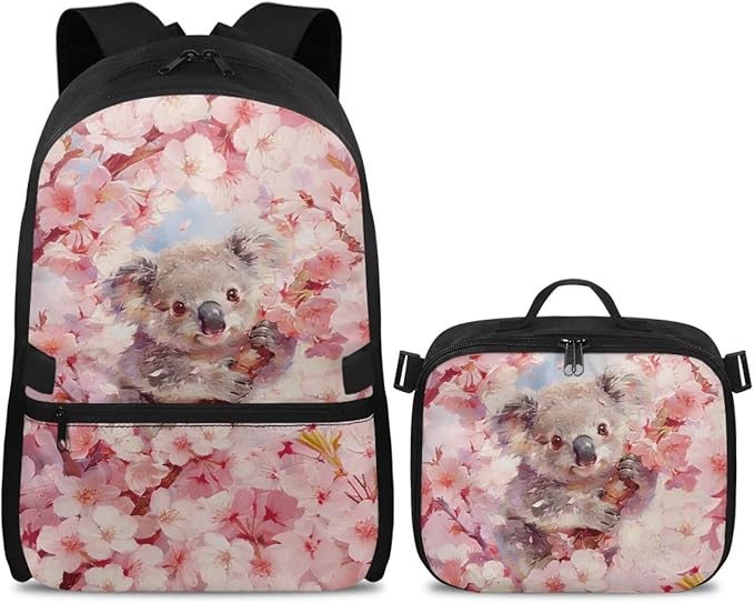 HUGS IDEA Koala Backpacks for Girls 6-8 Cute School Bookbag with Lunchbox Kawaii Backpack for Elementary School Lightweight School Bag for Students Study Rucksack