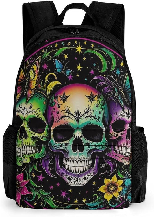 Supdreamc Men Women Lightweight Psychedelic Skull Sbutterflies Art Backpack Large Capacity Carry On Bag With Padded Straps for Sports Work Walking Cycling