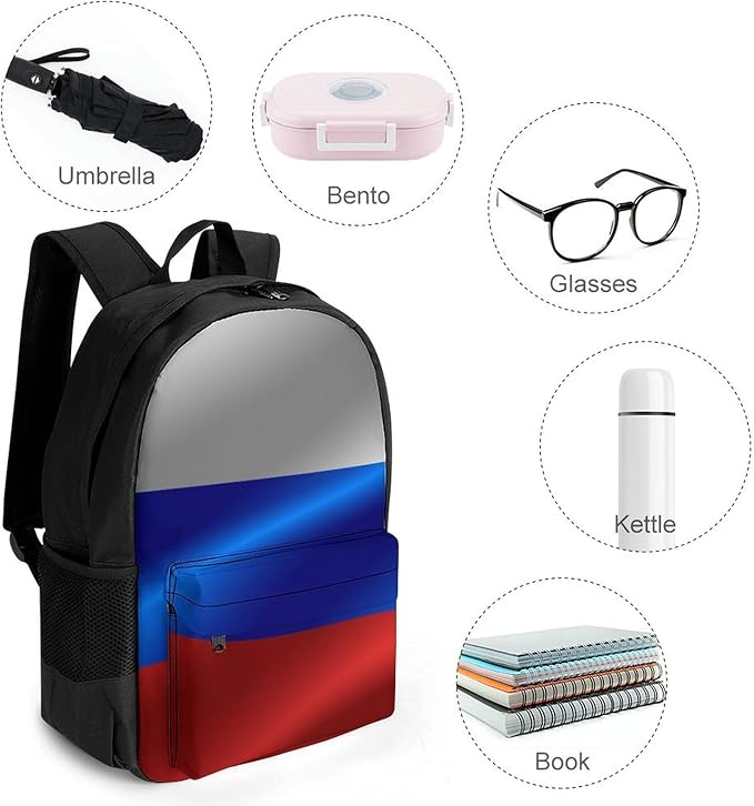 Men Women Lightweight Flag Of Russia Backpack Large Capacity Bookbag With Smooth Zippers for Gym Business Running