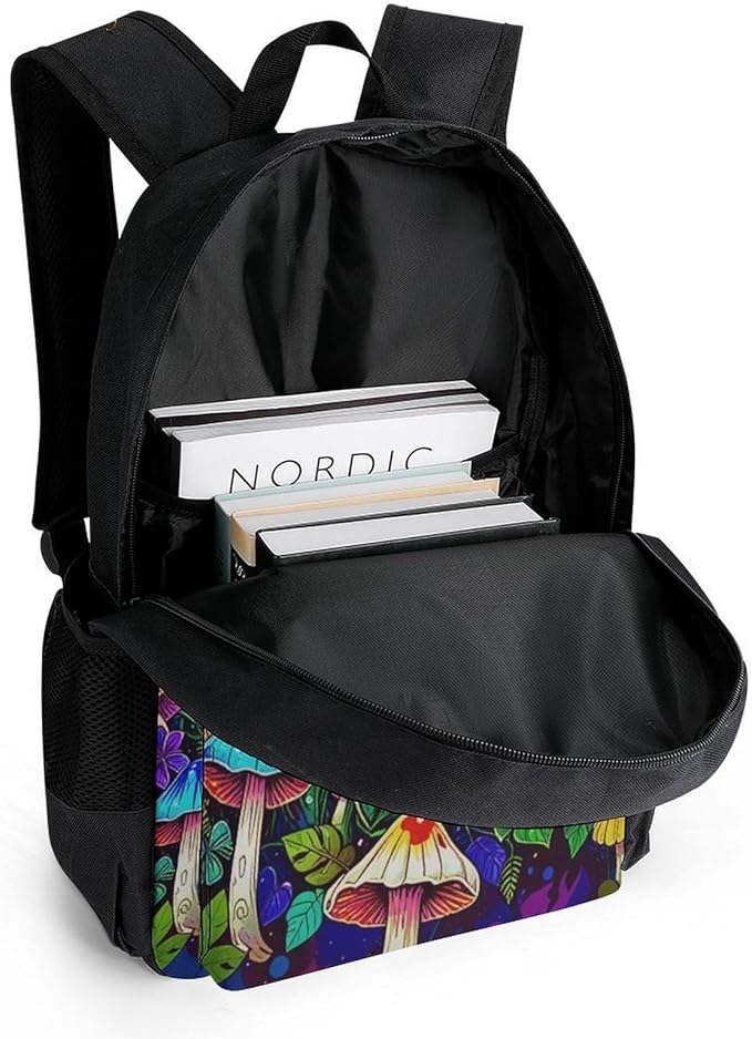Supdreamc Men Women Lightweight Glowing Skull Mushroom Art Backpack Large Capacity Bookbag With Smooth Zippers for Gym Business Running