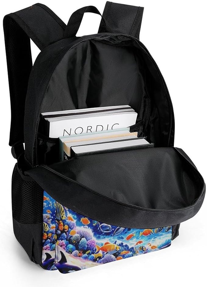 Supdreamc Lightweight Rucksacks for Camping Picnic Walking Cycling, Large Capacity Multipurpose Anti-Theft Carry On Bag, Dolphin Underwater World Rainbow Travel Hiking Camping Rucksack
