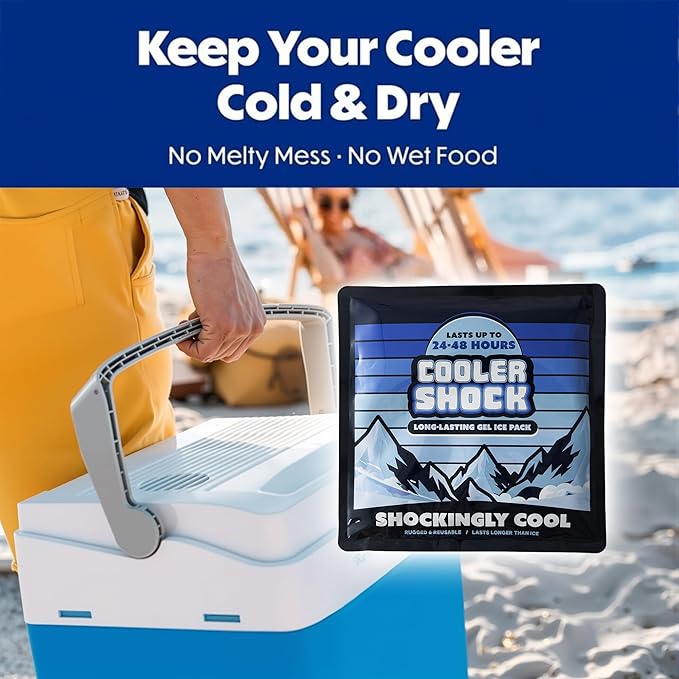 Cooler Shock Reusable Ice Packs for Cooler - Long Lasting Cold Freezer Packs for Coolers and Lunch Boxes - Cooler Ice Packs for Camping Gear, Fishing, Road Trips, Beach Must Haves