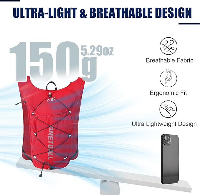 Running Vest for Women & Men, 6L Hydration Backpack with 2L Water Bladder, Lightweight Water Backpack for Trail Running, Marathon, Hiking, Cycling, Jogging, Adjustable Fit