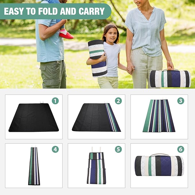 Picnic Blankets Outdoor Extra Large - 80"x80" Waterproof Beach Blanket, Machine Washable 3-Layer Foldable Park Mat with Sandproof Backing for Grass, Hiking, Travel, Concerts, Indoor (NavyBlue)