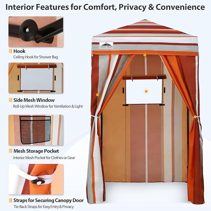 EAGLE PEAK Flex Ultra Compact 4x4 Pop-up Canopy, Sun Shelter, Changing Room, Portable Privacy Canopy Cabana for Pool, Fashion Photoshoots, or Camping, Red Stripe