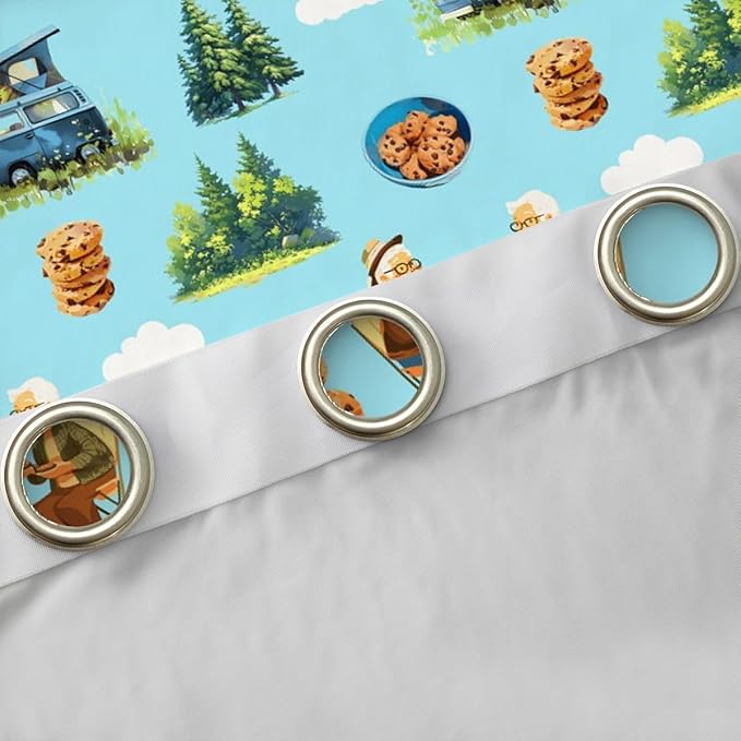 Camper RV Trailer Window Drapes,Cloud Pine Tree Rustic Farmhouse Nursery Bedroom Playroom Decor,Picnic Happy Camping Holiday Girls Boys Room Decor,Blue Green 2 Panels,42Wx90L inch