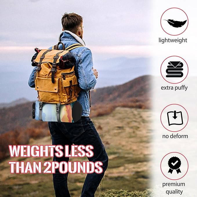 Outdoor Puffy Camping Blanket, Lightweight Down Alternative Puffy Printed Camping Large Ultra Warm Hammock Top Quilt Waterproof Blanket for Traveling Picnic Beach Party Cold Weather (Sunset)