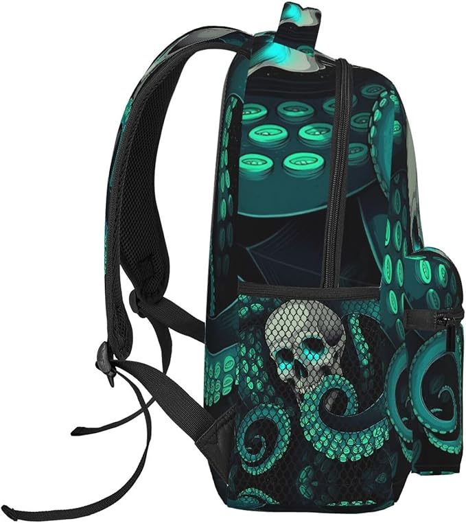 Lightweight Rucksacks for Climbing Outdoors Walking Cycling, Large Capacity Anti-Theft Multipurpose Carry On Bag, Skull Octopus Art Camping Outdoor Backpack