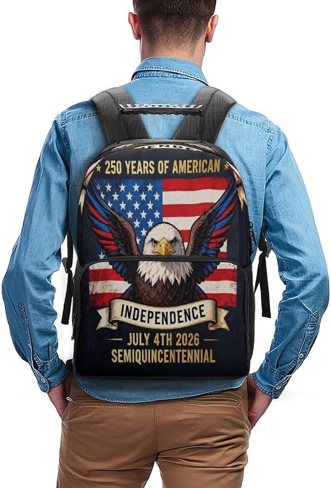 Casual Daypack Multipurpose Anti-Theft Large Capacity Carry On Bag, USA 250th Anniversary Patriotic Independence Celebration Art Casual Daypack Climbing Shoulder Bag With Padded Straps