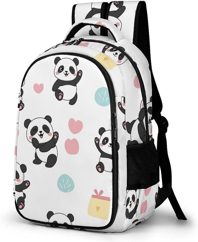 Water Resistant Travel Daypack Cute Cartoon Pandas, Lightweight Laptop Backpack with Water Bottle Pockets for Men Women College Work