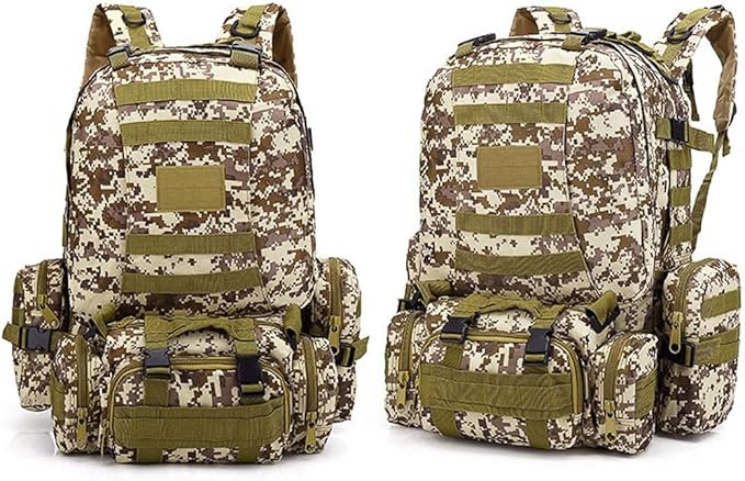 Tactical Backpack Military Army Rucksack 60L Large Assault Pack Camping Detachable Molle Bag (Desert Digital)