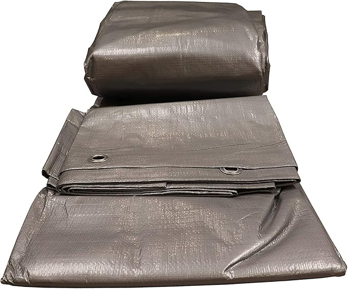 Tent Tarp, Waterproof, Heavy Duty Cover for Swimming Pool, Camping, Truck, Car, Tents, Roof, Boat or Furniture, UV and Tear Resistant, Indoor/Outdoor Silver and Black Tarp, 25' x 40'